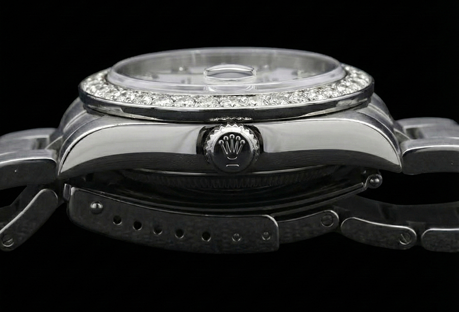 White Dial Custom Natural Earth Mined Diamond Big Bezel Rolex Dj Watch Stainless Steel