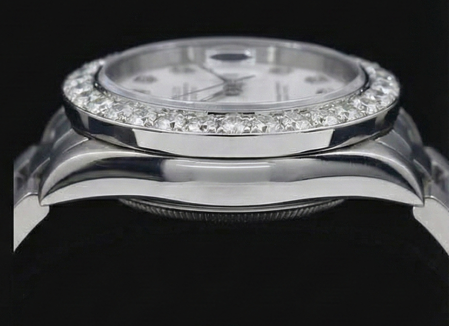 White Dial Custom Natural Earth Mined Diamond Big Bezel Rolex Dj Watch Stainless Steel