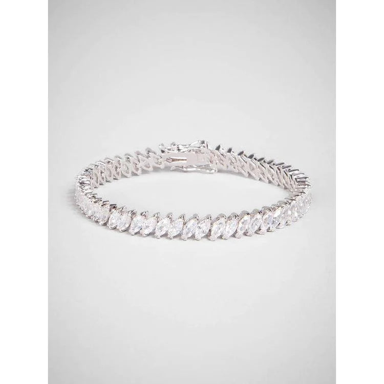 White Gold 14K 20 Carats Marquise Cut Lab Grown Diamonds Tennis Bracelet New