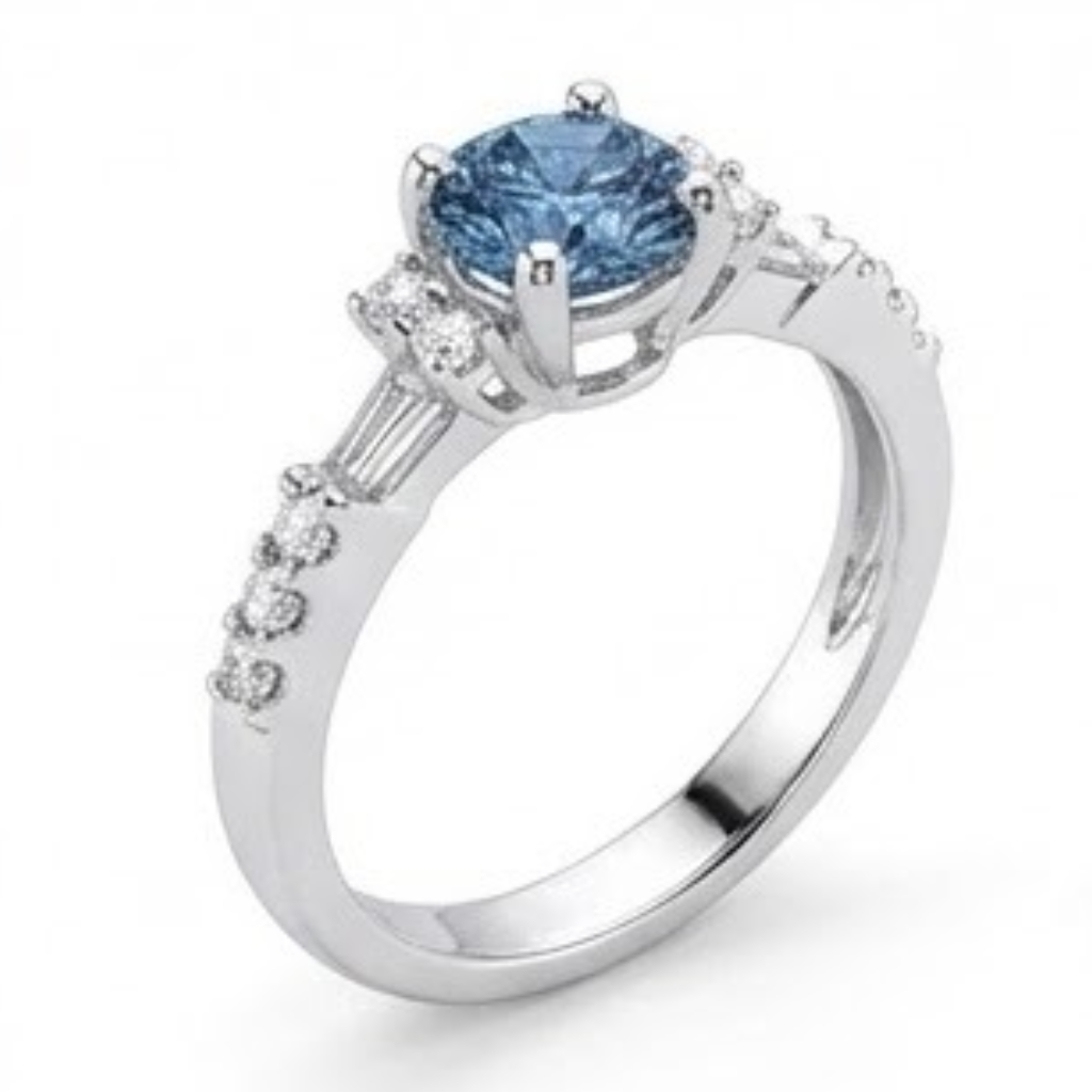 White Gold 1 Carat Blue White Natural Earth Mined Diamonds Engagement Ring