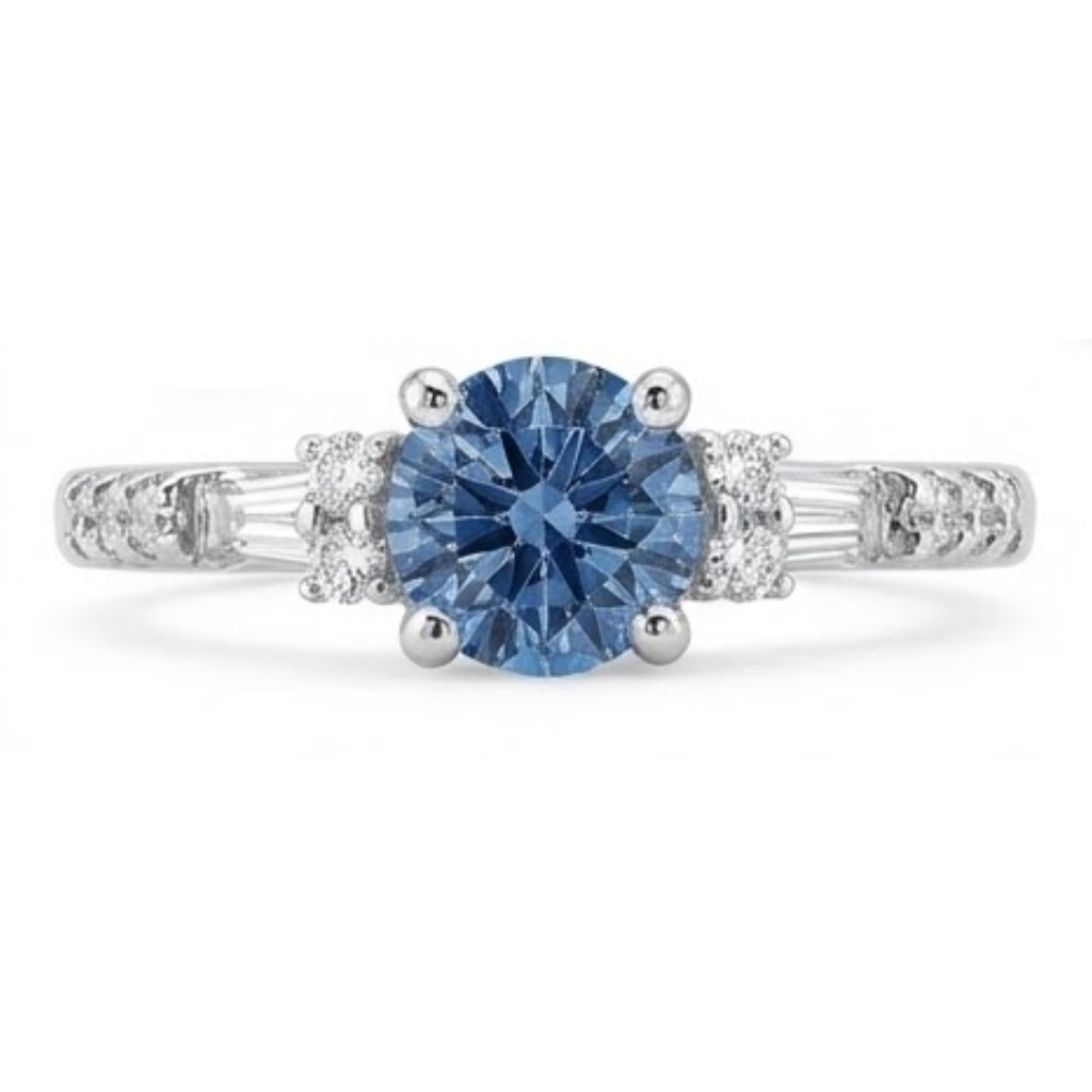 White Gold 1 Carat Blue White Natural Earth Mined Diamonds Engagement Ring