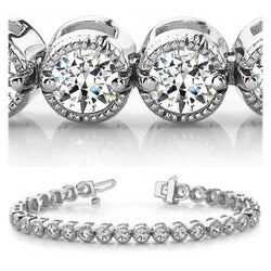 White Gold Millgrain Lab Grown Diamonds Tennis Bracelet Fine Jewelry 10.50 Ct
