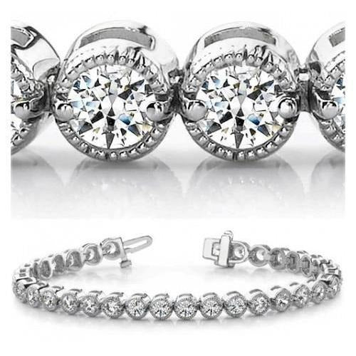 White Gold Millgrain Lab Grown Diamonds Tennis Bracelet Fine Jewelry 10.50 Ct