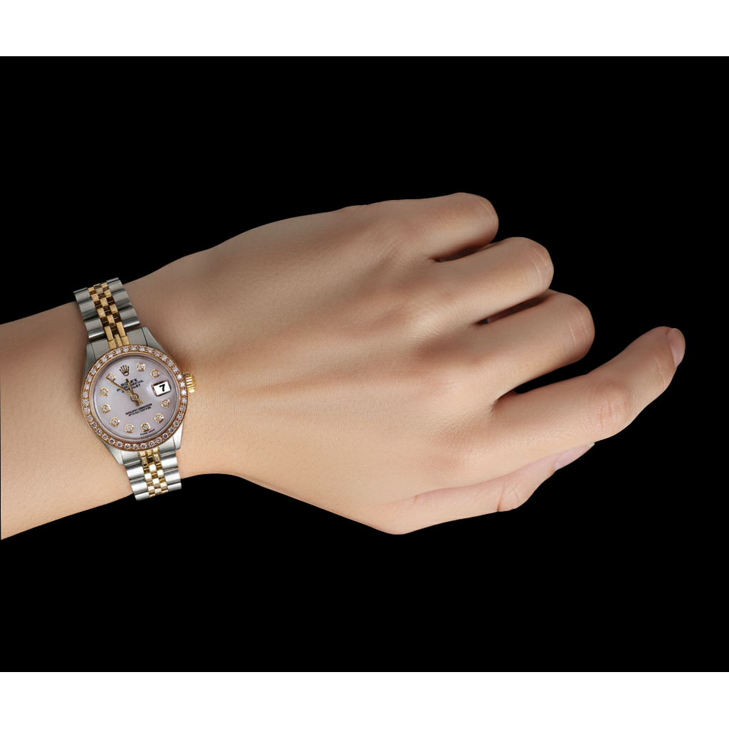 White Mop Diamond Dial Bezel Rolex Datejust Ladies Watch Ss & Gold P2