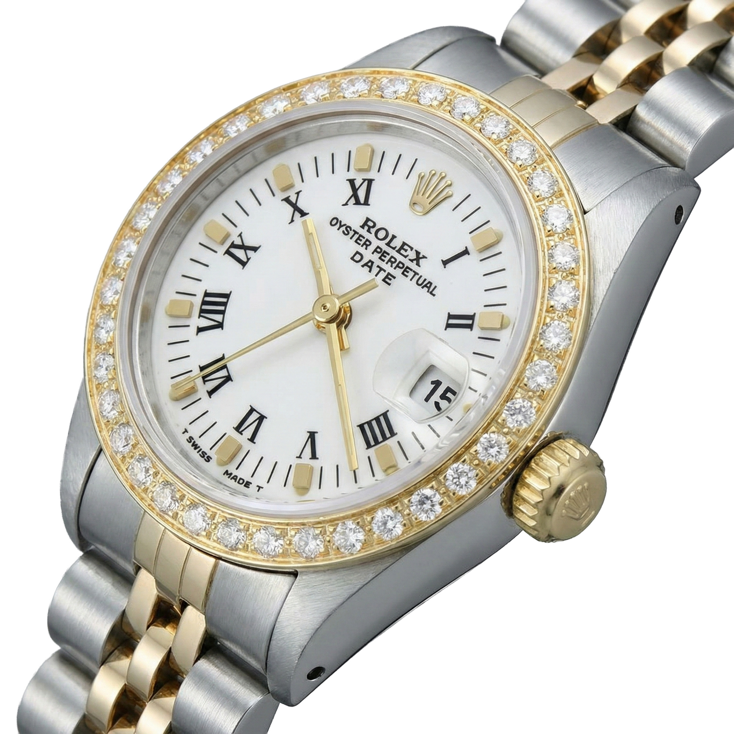 White Roman Dial Diamond Bezel Rolex Date Women Watch Tt Jubilee