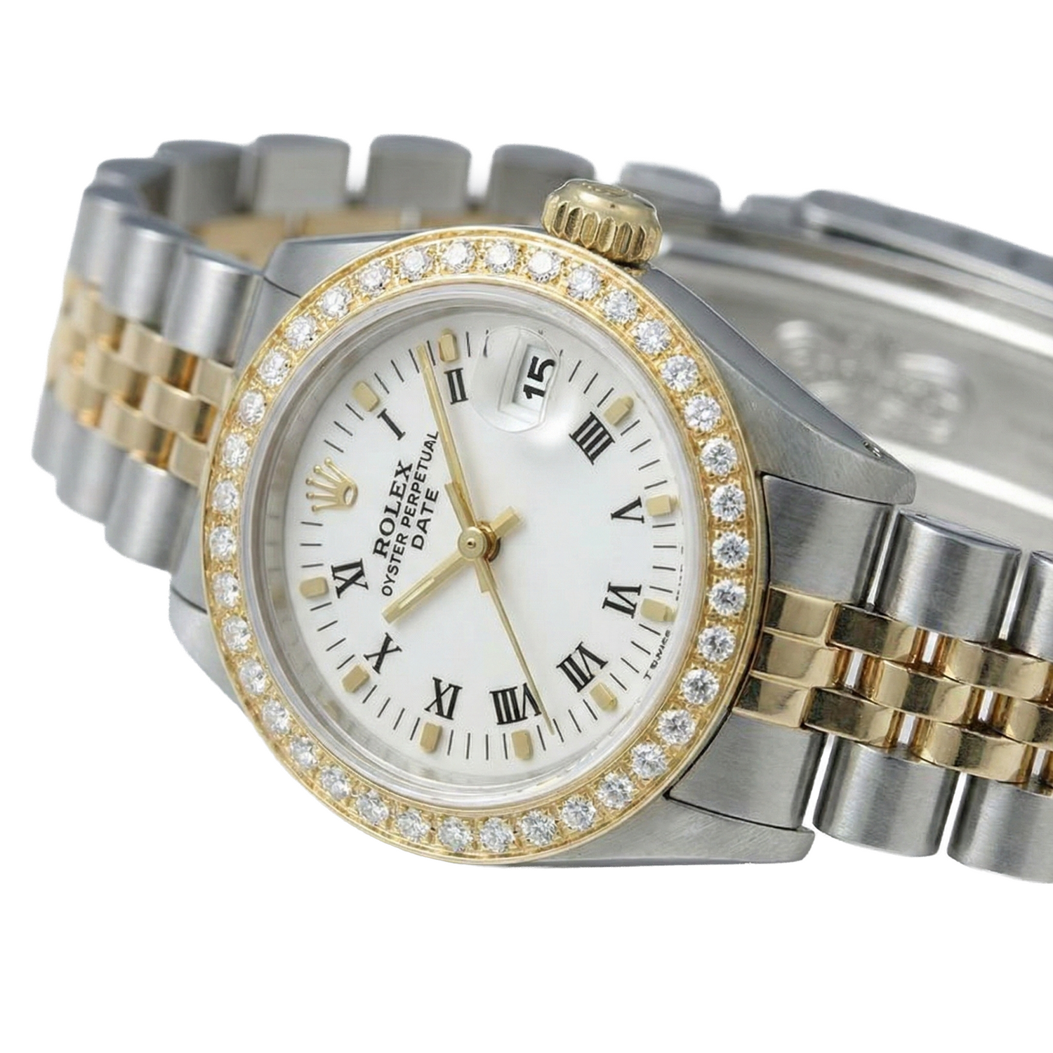 White Roman Dial Diamond Bezel Rolex Date Women Watch Tt Jubilee