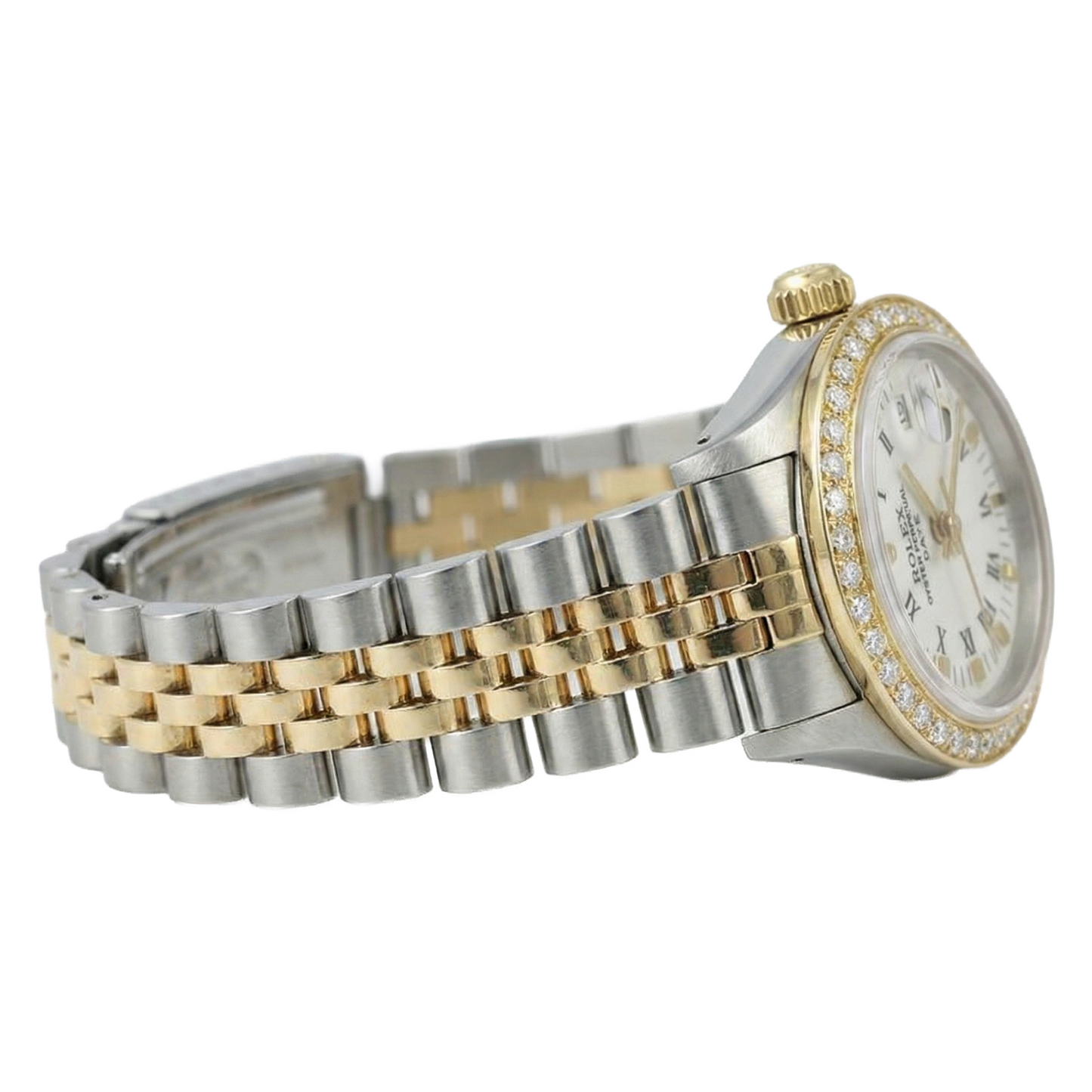 White Roman Dial Diamond Bezel Rolex Date Women Watch Tt Jubilee