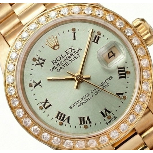 White Roman Dial Diamond Bezel Rolex Dj Watch President Style Yg