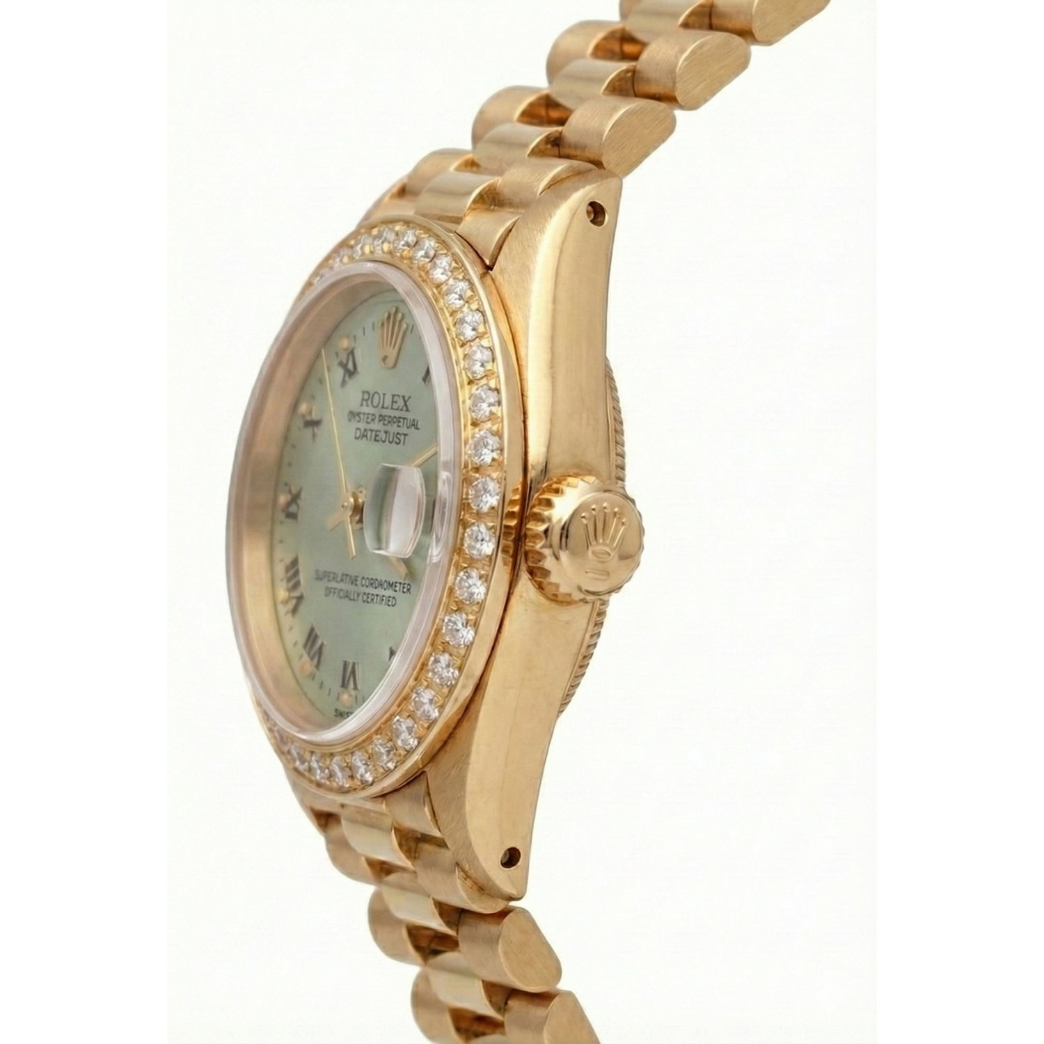 White Roman Dial Diamond Bezel Rolex Dj Watch President Style Yg