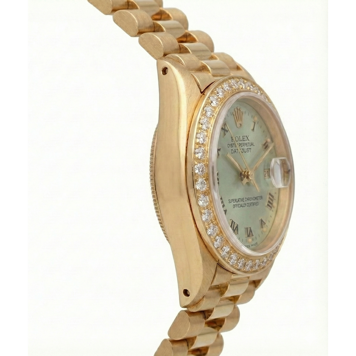 White Roman Dial Diamond Bezel Rolex Dj Watch President Style Yg