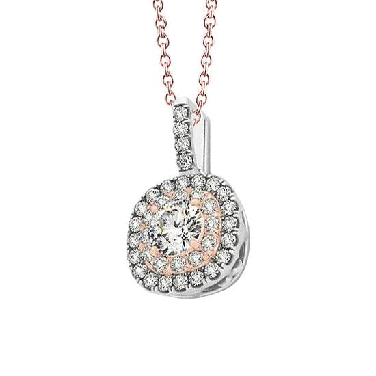 White and Rose Gold Round Natural Diamond Without Chain Pendant 1.25 Carats Necklace New