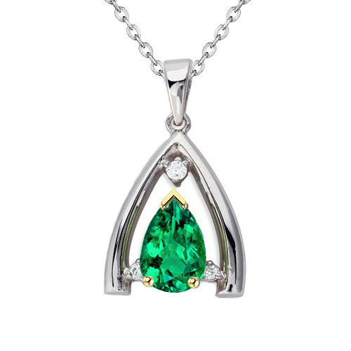 Fine Emerald Gemstone Pendant 1-ct Two-Tone 14K Gold – main view