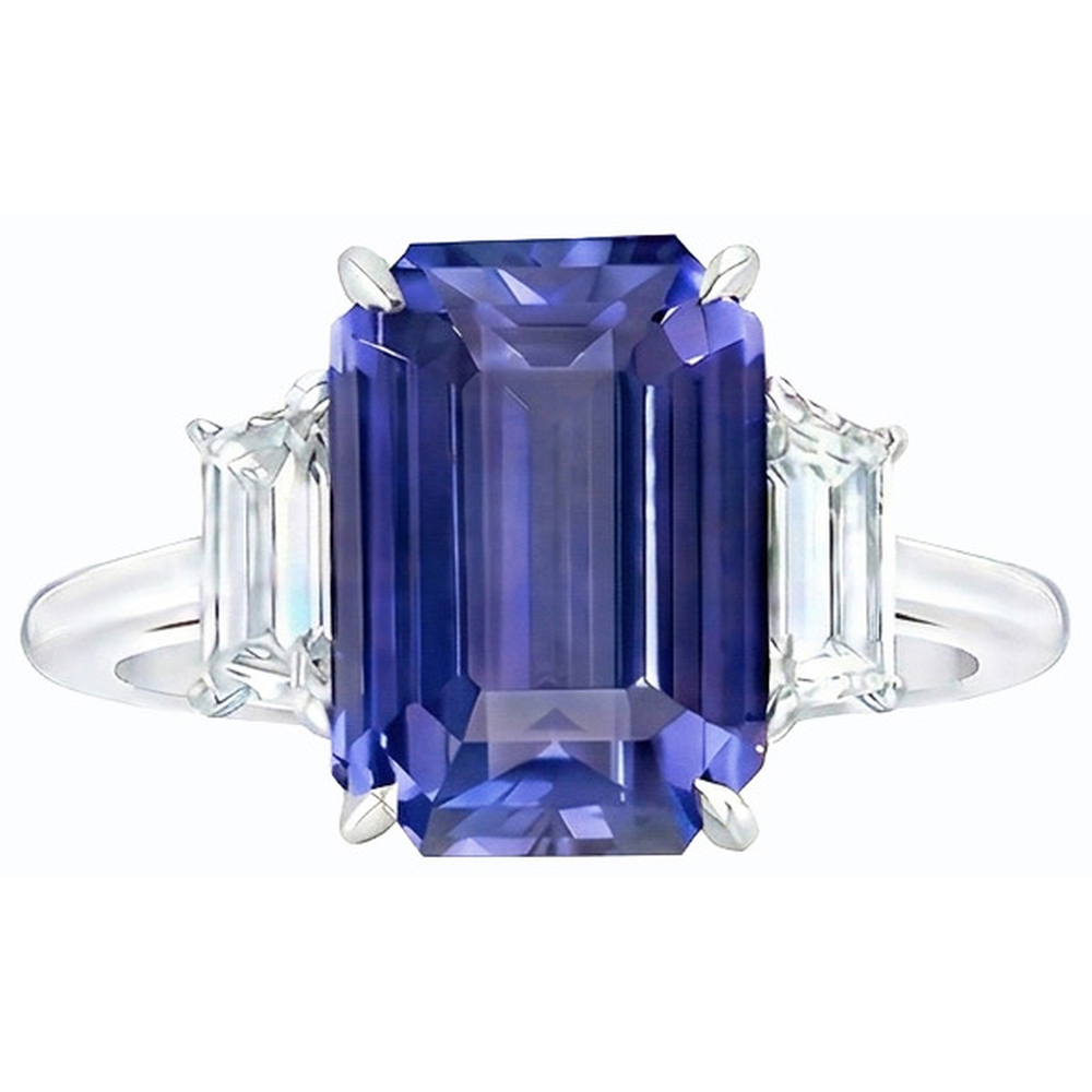 natural emerald sapphire 4ct ring on white background