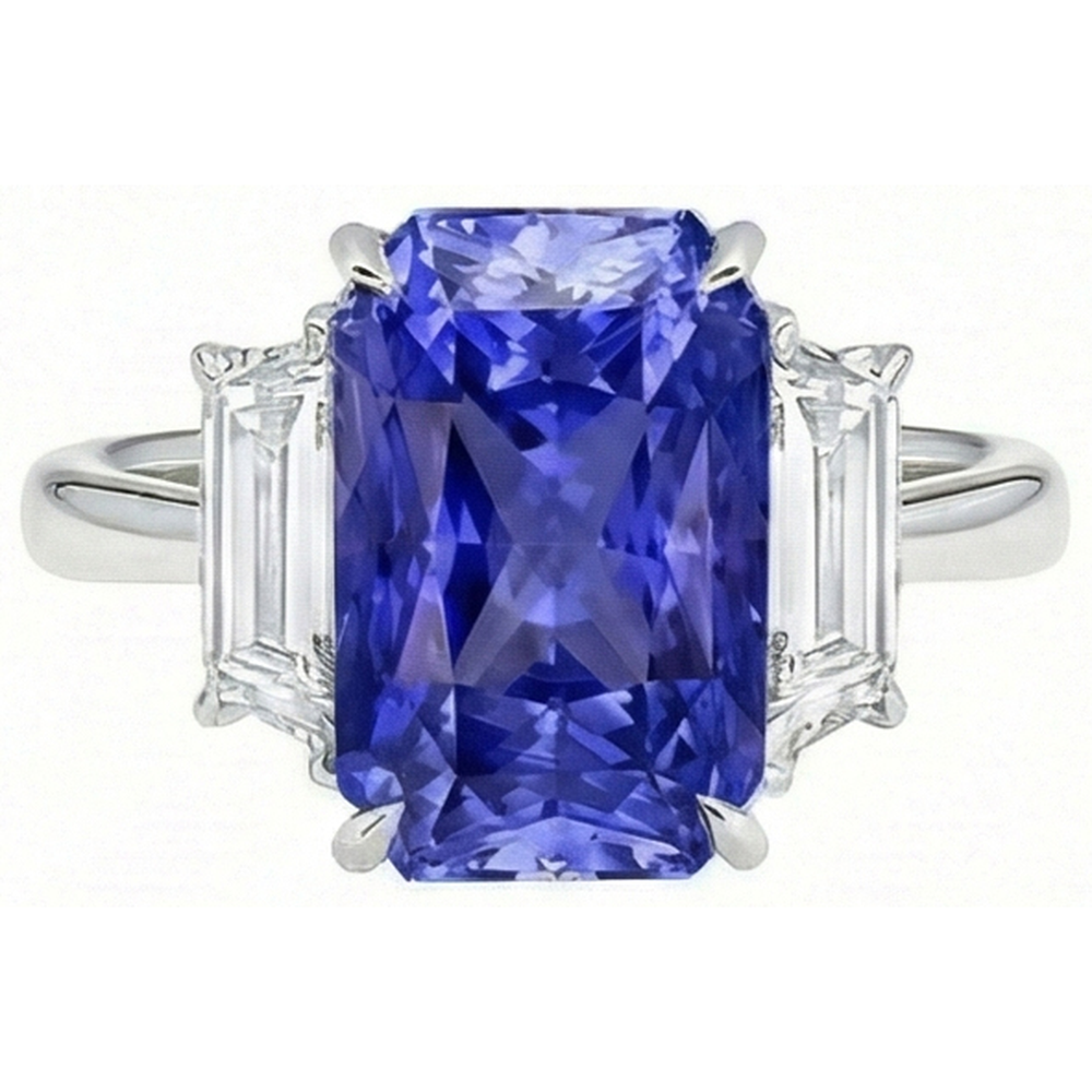 natural radiant sapphire 5.50ct ring side angle