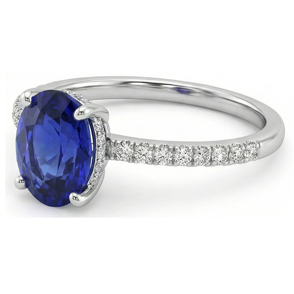 natural round sapphire 4.50ct ring with diamond accents