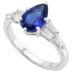 Women Blue Sapphire Ring With Baguette Natural Earth Mined Diamond ( Not Lab Grown ) Accents 4 Carats