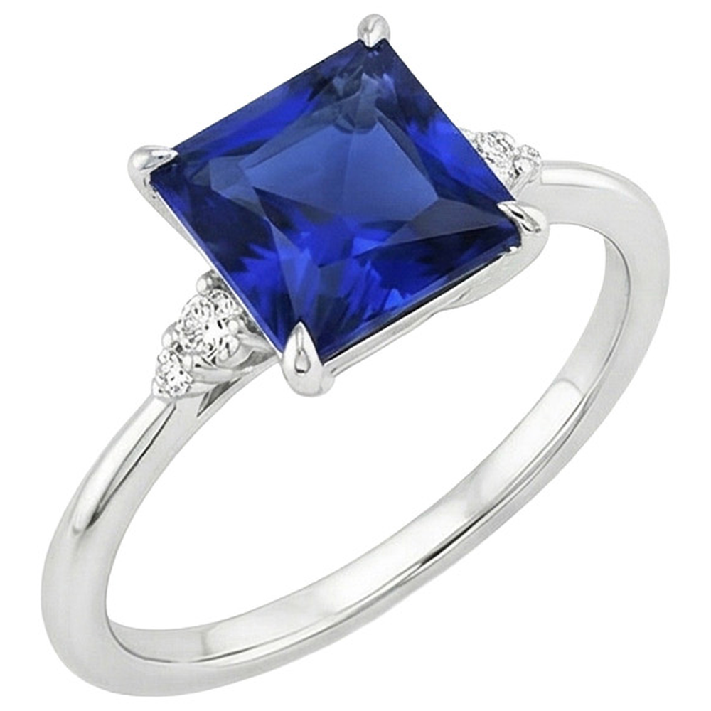 Women Engagement Ring Blue Sapphire and Natural Earth Mined Diamond ( Not Lab Grown ) 5.25 Carat