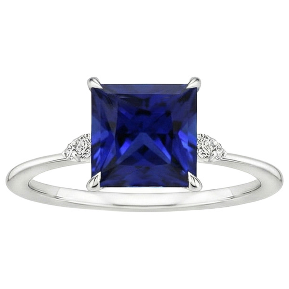 Women Engagement Ring Blue Sapphire and Natural Earth Mined Diamond ( Not Lab Grown ) 5.25 Carat