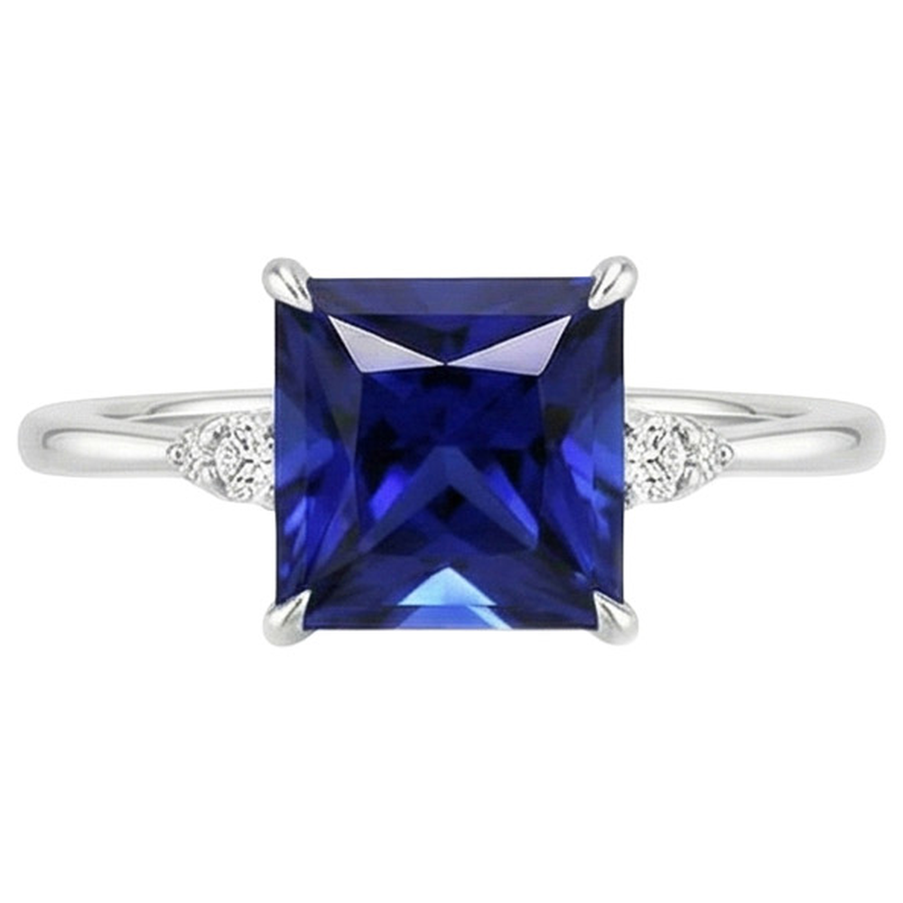 Women Engagement Ring Blue Sapphire and Natural Earth Mined Diamond ( Not Lab Grown ) 5.25 Carat