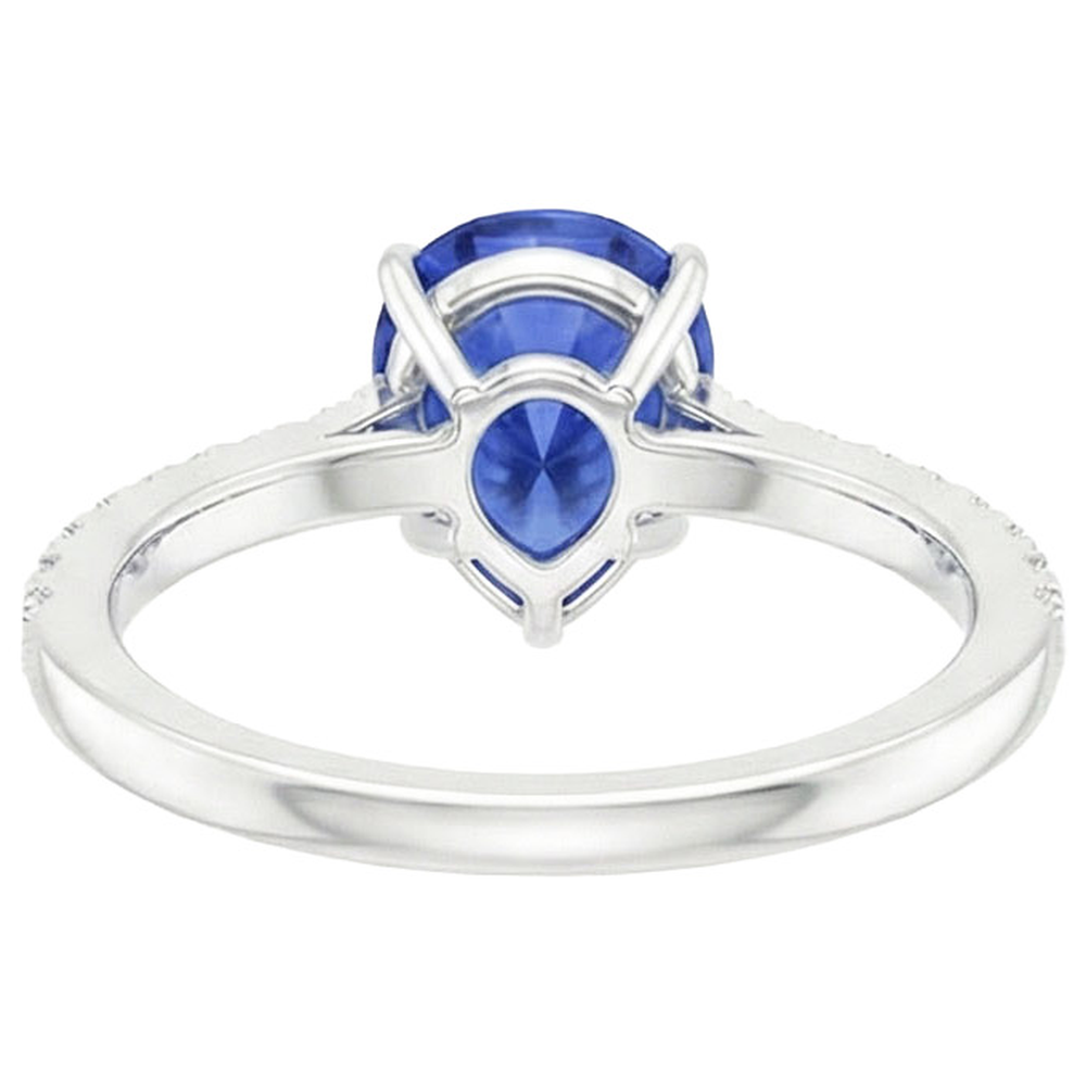 Women Engagement Ring Pear Blue Sapphire & Pave Set Natural Earth Mined Diamond ( Not Lab Grown )s 4 Carats