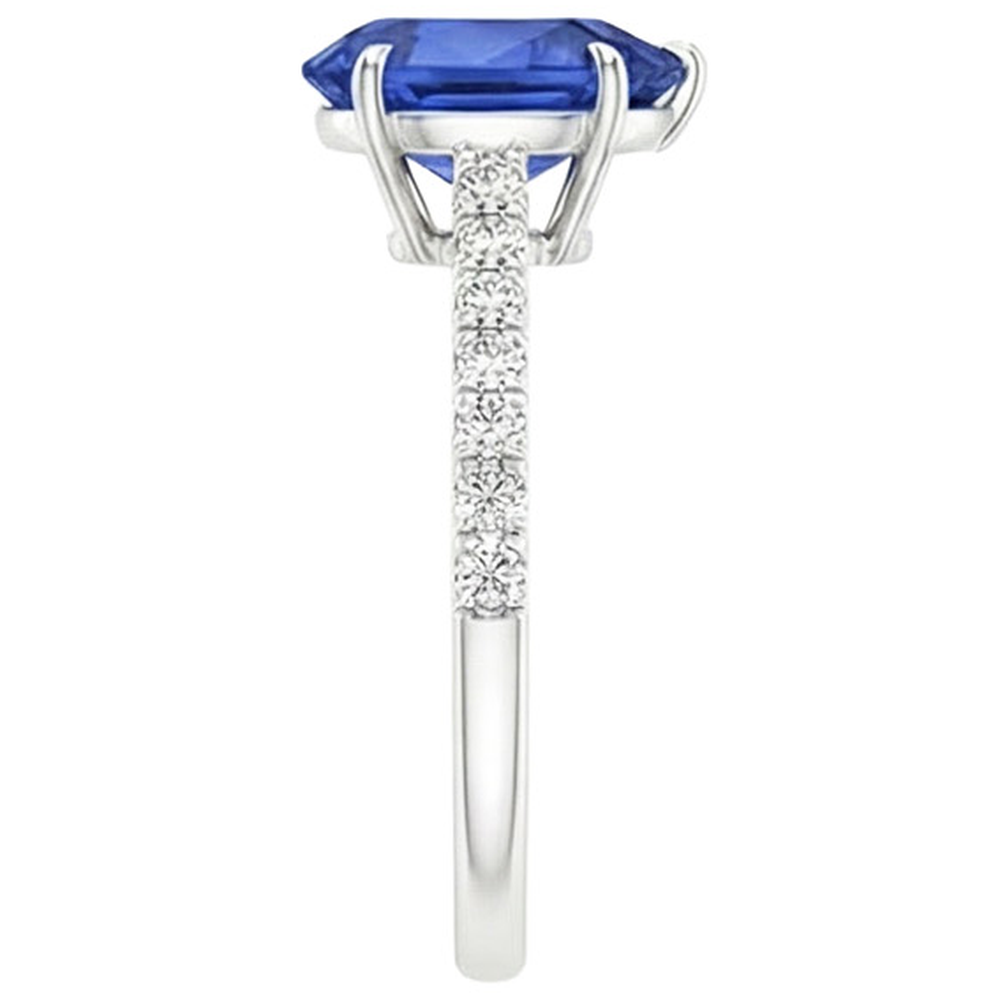 Women Engagement Ring Pear Blue Sapphire & Pave Set Natural Earth Mined Diamond ( Not Lab Grown )s 4 Carats