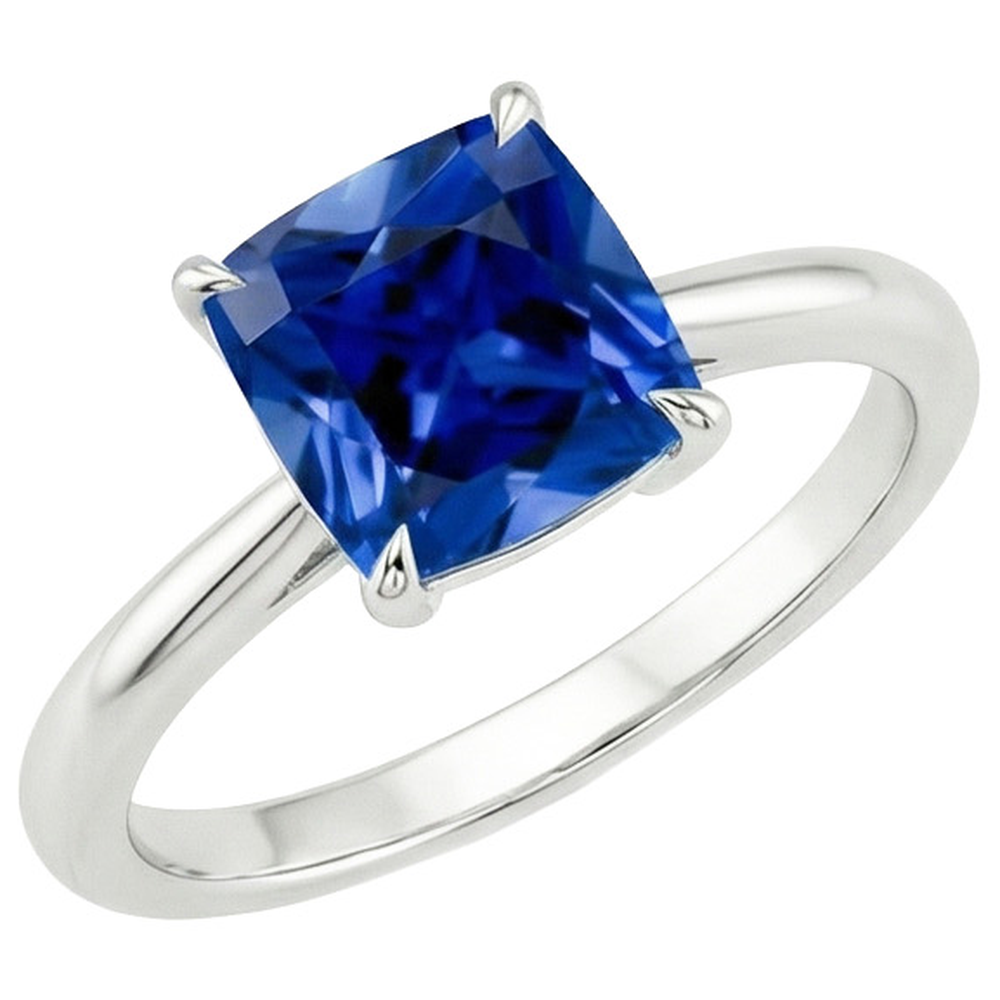 Women Gemstone Ring Solitaire Sri Lankan Sapphire Cushion 2.25 Carats