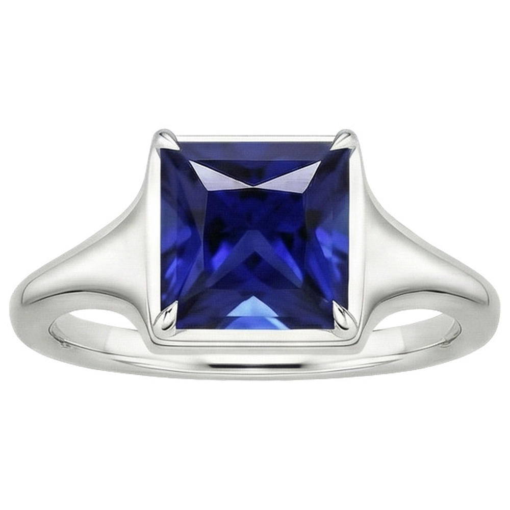 Women Gemstone Solitaire Ring Princess Sri Lankan Sapphire 5 Carats