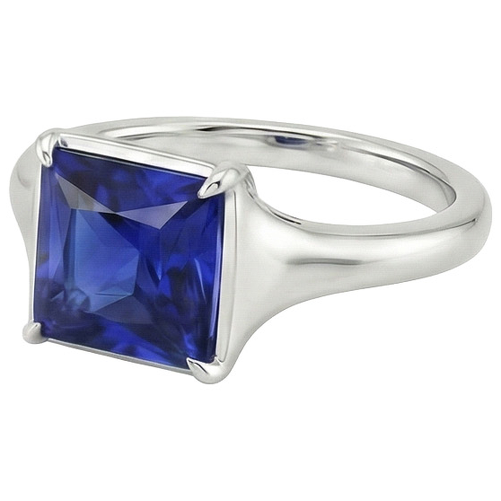 Women Gemstone Solitaire Ring Princess Sri Lankan Sapphire 5 Carats