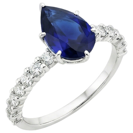 Women Gold Gemstone Ring Prong Blue Sapphire & IGI CERTIFIED Diamonds 7.25 Carats