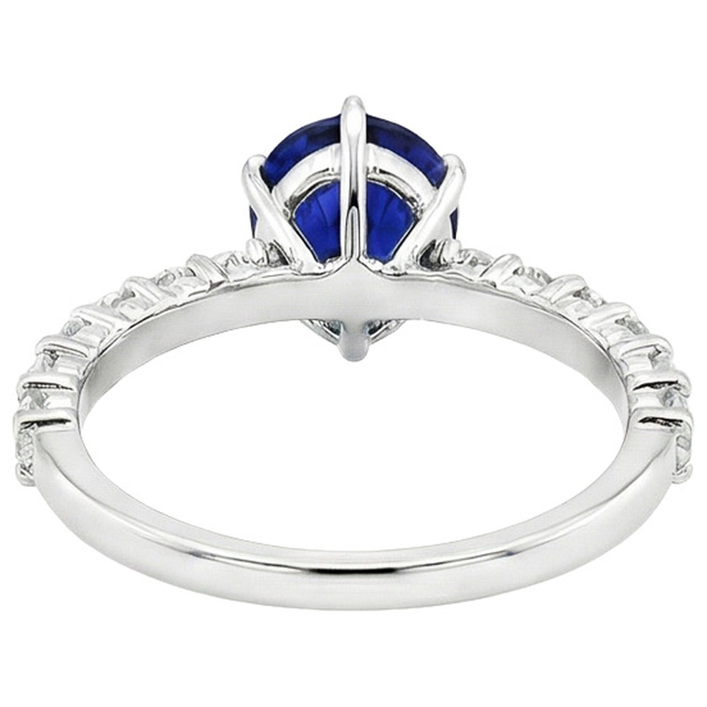 Women Gold Gemstone Ring Prong Blue Sapphire & IGI CERTIFIED Diamonds 7.25 Carats
