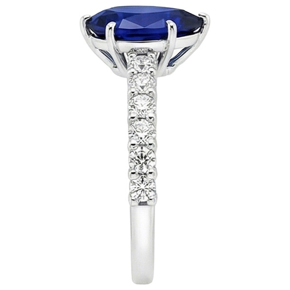 Women Gold Gemstone Ring Prong Blue Sapphire & IGI CERTIFIED Diamonds 7.25 Carats