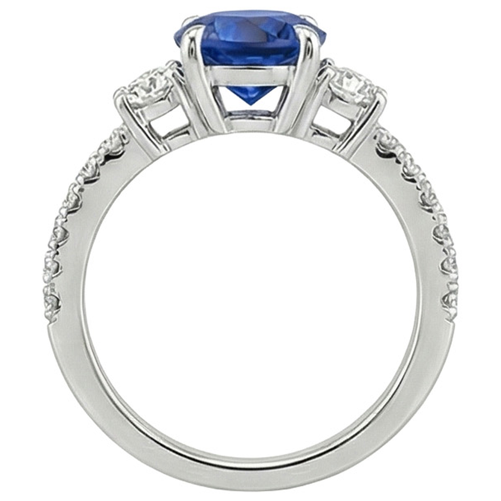 natural round sapphire 3ct ring on white background
