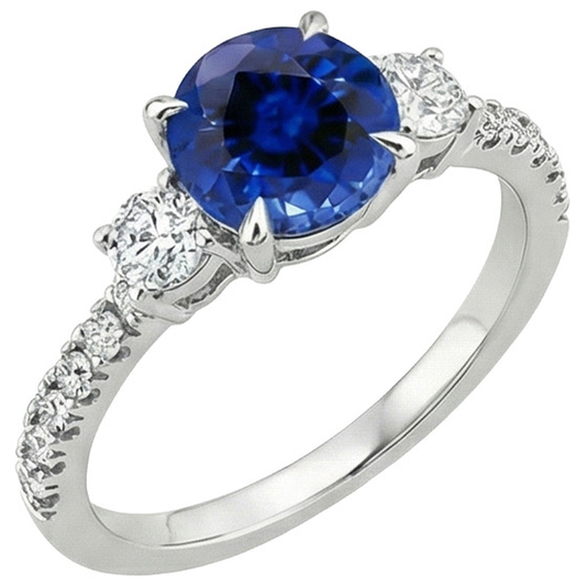 natural round sapphire 3ct ring side angle