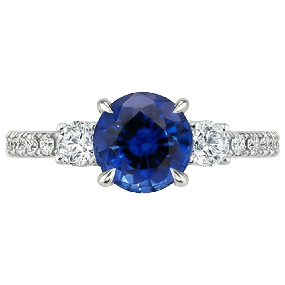 natural round sapphire 3ct ring close up detail