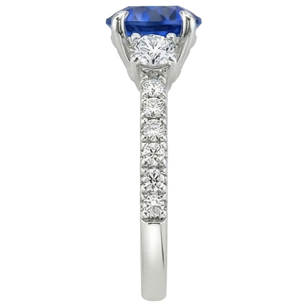 natural round sapphire 3ct ring profile view