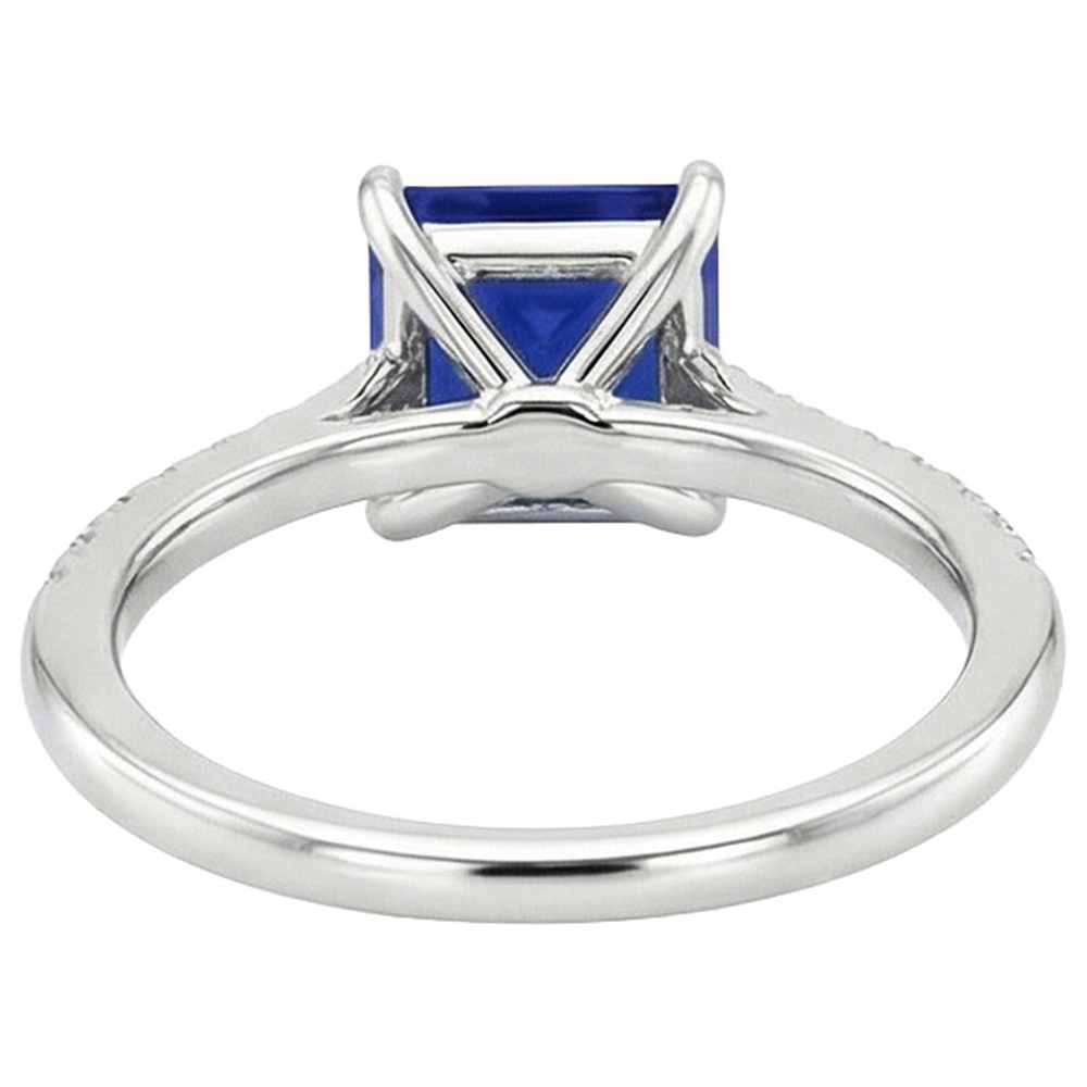 Women Gold Princess Blue Sapphire & Natural Earth Mined Diamond ( Not Lab Grown ) Engagement Ring 5.50 Carat