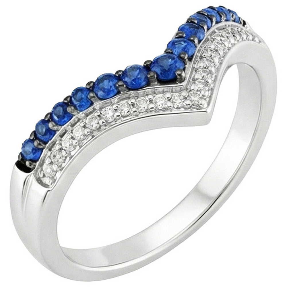 Women Gold Ring Enhancer Round Natural Earth Mined Diamond ( Not Lab Grown ) & Blue Sapphire Stones 2 Carats