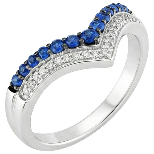 Women Gold Ring Enhancer Round Natural Earth Mined Diamond ( Not Lab Grown ) & Blue Sapphire Stones 2 Carats