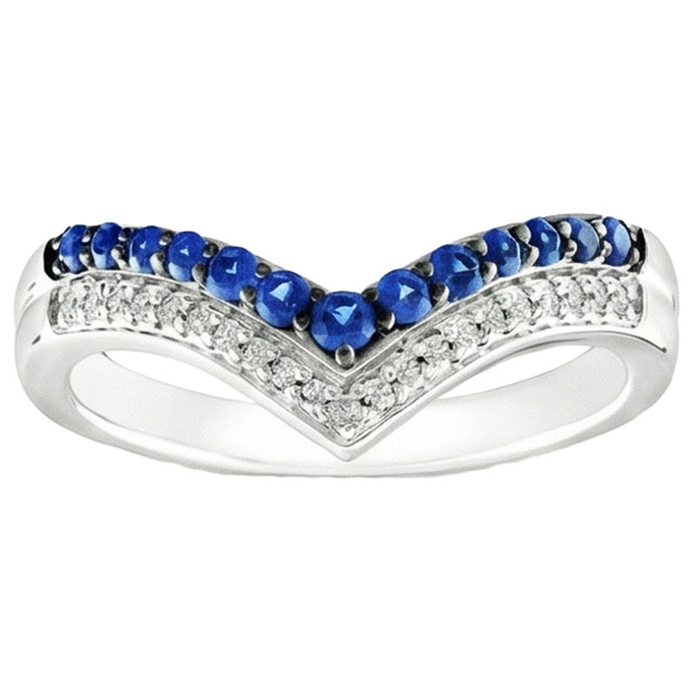 Women Gold Ring Enhancer Round Natural Earth Mined Diamond ( Not Lab Grown ) & Blue Sapphire Stones 2 Carats