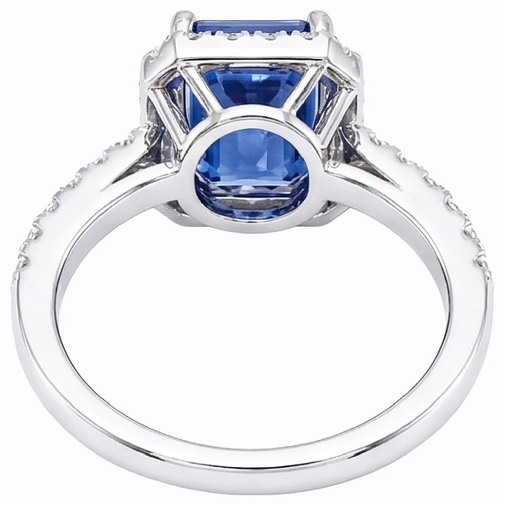 Women Halo Emerald Blue Sapphire Ring 4 Carats Natural Earth Mined Diamond ( Not Lab Grown ) Jewelry