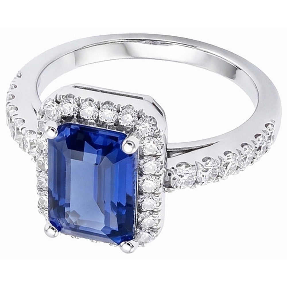 Women Halo Emerald Blue Sapphire Ring 4 Carats Natural Earth Mined Diamond ( Not Lab Grown ) Jewelry