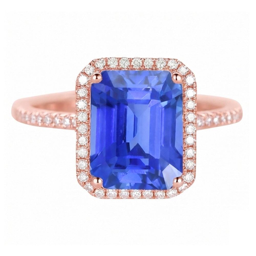 Women Halo Emerald Srilankan Sapphire & Natural Earth Mined Diamond ( Not Lab Grown )s Ring 4.50 Carats