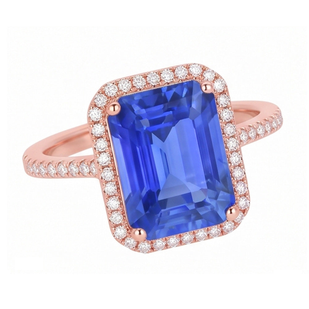 Women Halo Emerald Srilankan Sapphire & Natural Earth Mined Diamond ( Not Lab Grown )s Ring 4.50 Carats