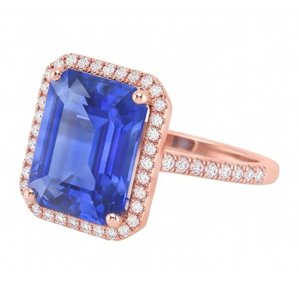 Women Halo Emerald Srilankan Sapphire & Natural Earth Mined Diamond ( Not Lab Grown )s Ring 4.50 Carats