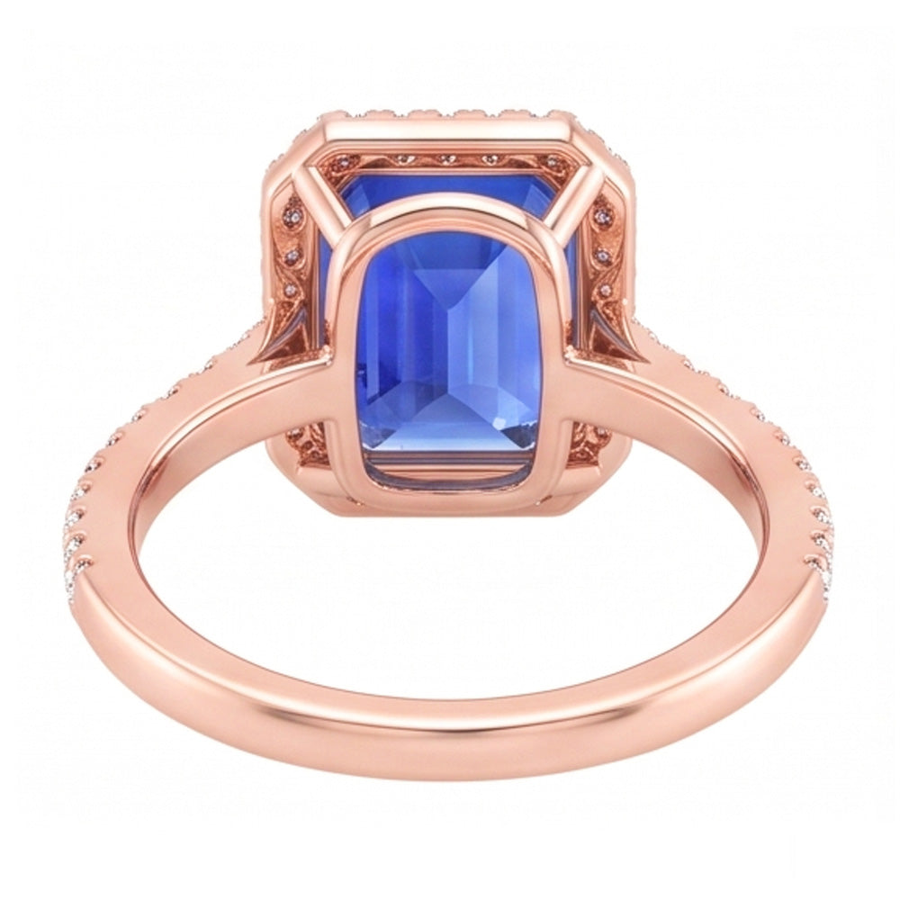 Women Halo Emerald Srilankan Sapphire & Natural Earth Mined Diamond ( Not Lab Grown )s Ring 4.50 Carats