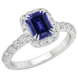 Women Halo Ring Emerald Sri Lankan Sapphire & Natural Earth Mined Diamond ( Not Lab Grown ) 5 Carats