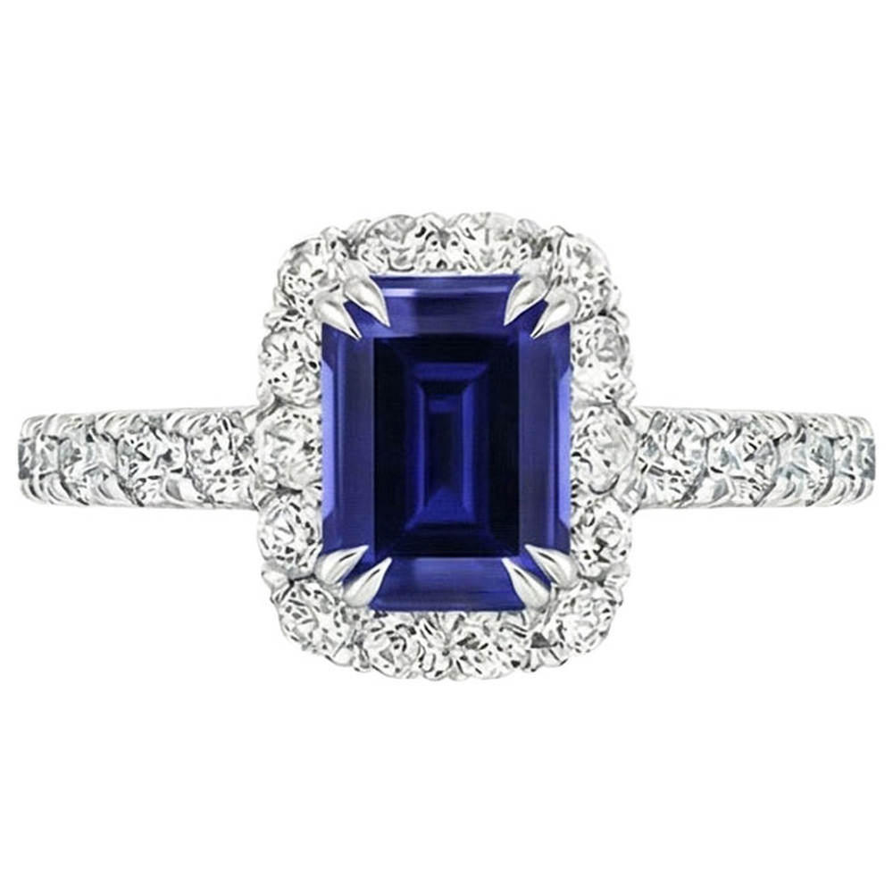 Women Halo Ring Emerald Sri Lankan Sapphire & Natural Earth Mined Diamond ( Not Lab Grown ) 5 Carats