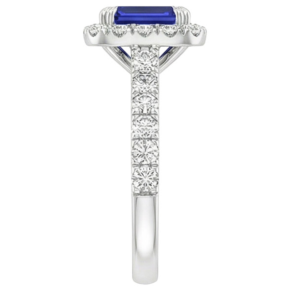 Women Halo Ring Emerald Sri Lankan Sapphire & Natural Earth Mined Diamond ( Not Lab Grown ) 5 Carats