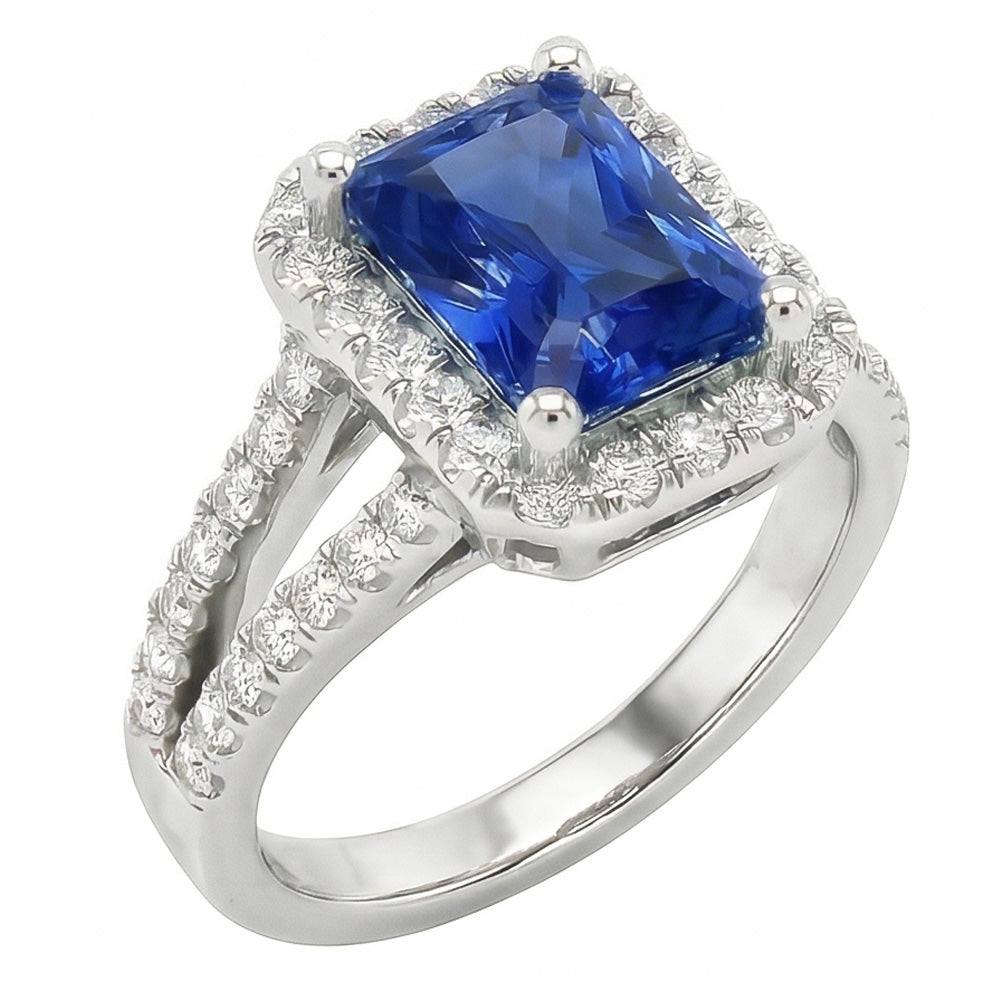 Women Halo Ring Round Natural Earth Mined Diamond ( Not Lab Grown ) Radiant Cut Sapphire Jewelry 3.50 Carats