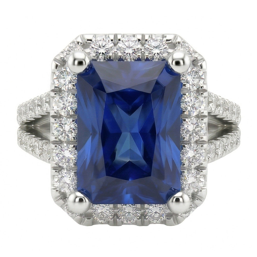 Women Halo Ring Round Natural Earth Mined Diamond ( Not Lab Grown ) Radiant Cut Sapphire Jewelry 3.50 Carats